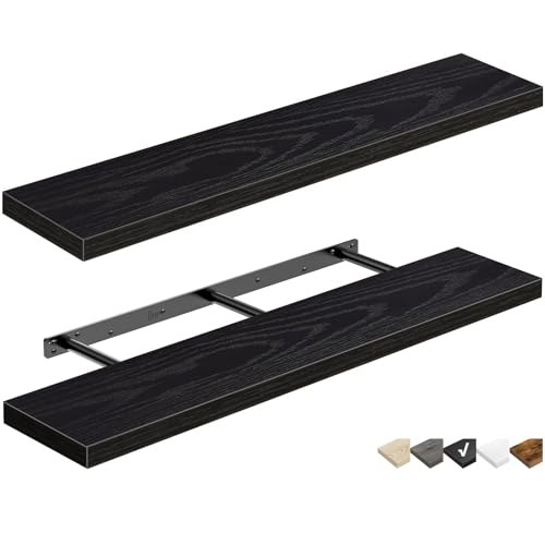 QEEIG Floating Shelves for Wall 47.2" Extra Long - Wall Mounted Shelf Bathroom Kitchen Living Room Bedroom Farmhouse Home Decor Display Bookshelf Large 47.2 x 9.3 inch Set of 2, Black (008-120B) - color: C. Black, size: 47.2"