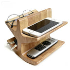 Remote Control Holder with 2-Tiers, Wooden Organizer Stand for TV/Streaming Remotes, Game Controllers, Glasses, Keys | Storage Caddy for Coffee Table, Living Room, Nightstand & Entertainment Center