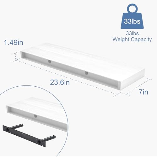 Floating Shelves for Wall, Bathroom Shelves Over Toilet, Wall Shelves & Book Shelf for Room, Hanging Shelf, Modern Wooden Mounted Floating Shelves, 24x7x1.5 in (White, Set of 2) - color: White, size: 24"(set of 2)