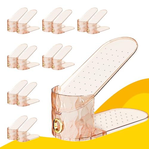 Shoe Slots Organizer, Adjustable 15 Pack Shoe Stacker for Closet Storage, Clear Double Layer Space Saver, Durable and Stackable Shoe Holder for Sneakers Heels and Flat - color: Brown, size: 15