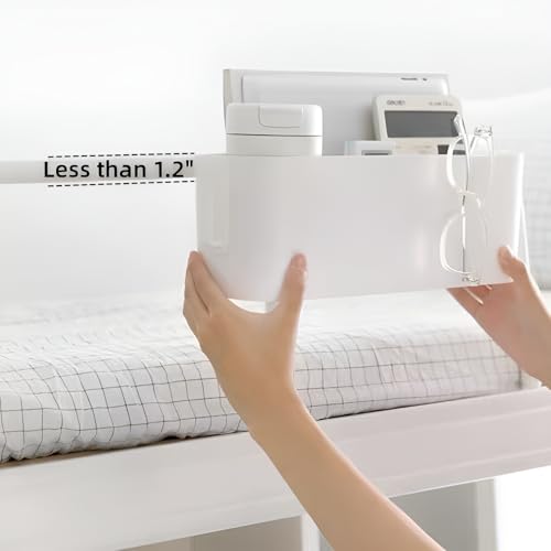 Bedside Organzier Caddy Hanging, Plastic Bunk Bed Shelf with Hooks, Large Storage Holder for Dorm Room Bed, Hospital Bed, Baby Bed Rails, 11 Lbs / 5 Kg Capacity (White) - color: White