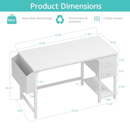 Lufeiya White Computer Desk with Drawers - 47 Inch PC Desk for Small Space Bedroom Home Office, Modern Simple Study Writing Table Desks with Storage Shelf, White - color: White, size: 47 inch