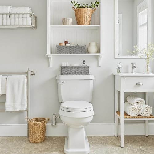 GRANNY SAYS Toilet Tray Tank Topper, Wicker Baskets for Storage, Set of 2 Waterproof Bathroom Basket for Organizing, Gray Bathroom Organization Baskets, 14¼" x 6" x 4¼" - color: Gray