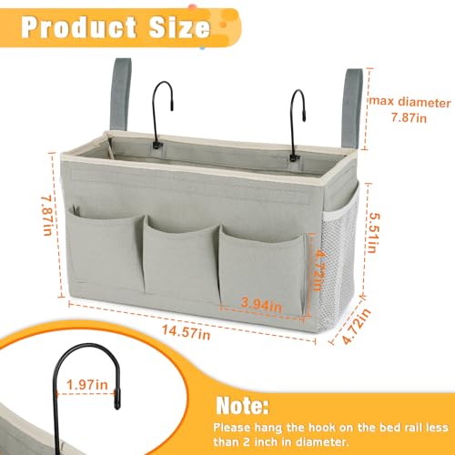 Lilithye Bedside Caddy Organizer with Fixed Straps & Water Bottle Holder for Home, College Dorm, Bunk Bed, Hospital & Crib Bed Rails (2 pcs, Grey) - color: 2pcs Grey