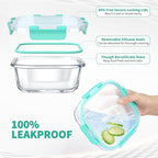 34pcs Glass Food Storage Containers with Lids Set, Airtight Glass Meal Prep Containers (17 Containers & 17 Lids), Leak Proof Lunch Container BPA-Free, Microwave, Oven, Freezer, Dishwasher Safe-Green - color: Green