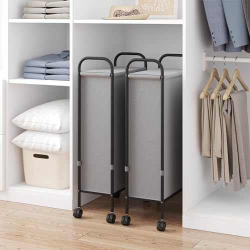 ELYKEN Slim Laundry Hamper with Lid, 50L Small Rolling Laundry Basket on Wheels, 7.9” Narrow Dirty Cloth Cart with Removable Inner Bag for Small Bathroom, Bedroom, Grey - style: Grey-50L