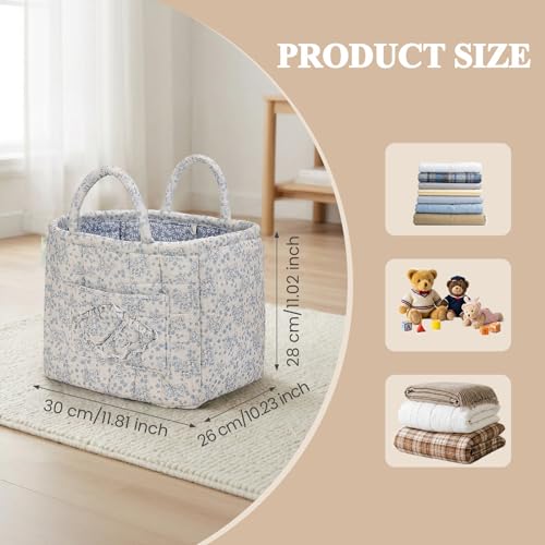 Floral Fabric Storage Basket Car Interior Storage Basket Underwear Sundries Laundry Baskets Supplies Home Organizer Bag (Blue) - color: blue