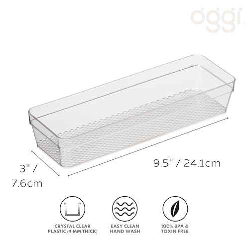 Oggi Clear Drawer Organizer - 3" X 9.5" - Ideal for Organizing Kitchen Drawers, Office, Desk, Silverware, Kitchen Utensils, Cosmetics and Bathrooms - size: 3" by 9"