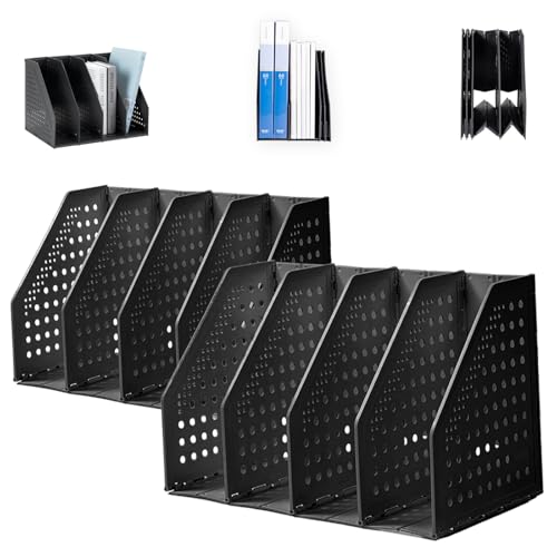 deli 2 Pack 4 Vertical Compartment Binder Holder for Desk Organizer Collapsible Magazine File Holder Adjustable Sturdy Binder Storage Organizer for Office School Home-Black - color: Black（Small Size）4 Compartment-2 Pack