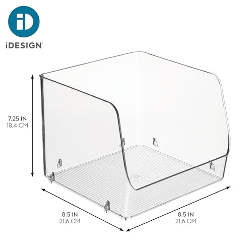 iDesign Linus Stacking Organizer Bins for Kitchen, Pantry, Office, Bathroom, Extra Large-Clear - size: Large