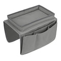 IPENNY Couch Sofa Armrest Organiser with Cup Holder Tray Chair TV Remote Holder Bedside Storage Pocket Bag for Cellphone Tablet Notepad Book Magazines DVD Eyewears Drinker Snacks Pouch - color: Grey (With Top Tray)