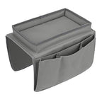 IPENNY Couch Sofa Armrest Organiser with Cup Holder Tray Chair TV Remote Holder Bedside Storage Pocket Bag for Cellphone Tablet Notepad Book Magazines DVD Eyewears Drinker Snacks Pouch - color: Grey (With Top Tray)