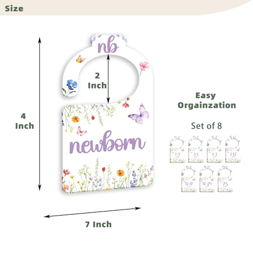 Watercolor Wildflowers Baby Closet Dividers for Nursery Closet Organizer, Newborn to 24 Months Size Clothes, Purple Butterfly Hangers with Size Dividers, Double Sided - color: Purple