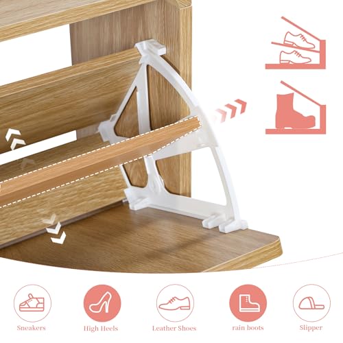 Turtle&Myrtle Narrow Fluted Shoe Cabinet for Entryway, Slim Hidden Shoe Rack, Wooden Freestanding Shoe Storage Organizer with 4 Flip Drawers, Hallway, Living Room, Foyer (Natural) - color: Natural-4 Flip Drawers
