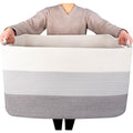 MINTWOOD Design 22in Extra Large Blanket Basket Holder Living Room, Rectangle Rope Woven Storage Basket with Handles for Laundry, Pool Towels, and Shoes, Dog Toy Organizer Bin Box, 3-Tone Light Gray - color: 3-Tone Light Gray