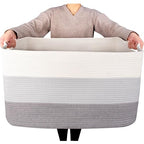 MINTWOOD Design 22in Extra Large Blanket Basket Holder Living Room, Rectangle Rope Woven Storage Basket with Handles for Laundry, Pool Towels, and Shoes, Dog Toy Organizer Bin Box, 3-Tone Light Gray - color: 3-Tone Light Gray