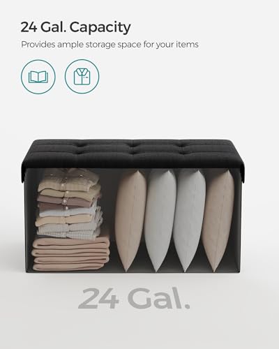 SONGMICS Mazie Collection - 30 Inches Folding Storage Ottoman Bench, Ottoman Foot Rest, End of Bed Bench, Storage Chest, Load 660 lb, for Living Room, Bedroom, Entryway, Ink Black ULSF047B01 - color: Ink Black, size: 15"D x 30"W x 15"H