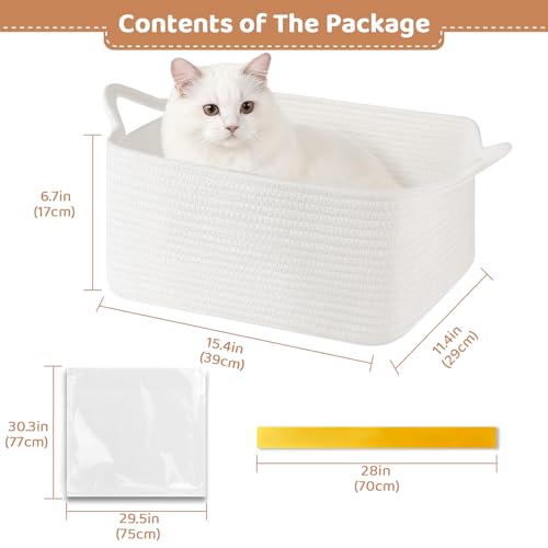 OIASKET Empty Gift Baskets for Baby Shower, 15.4"L x 11.4"W x 6.7"H Cute Woven Storage Basket with Gift Bags and Ribbons, Small Rope Toy Basket with Handles, Cat Dog Pet Toy Organizer - Small White - color: White, size: Medium: 15.4"L x 11.4"W x 6.7"H