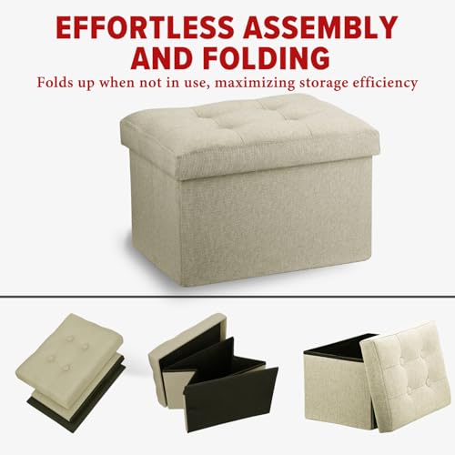 LINMAGCO Ottoman Storage Ottoman with Storage Small Foot Rest Stool Under Desk Stool Short Folding Footrest Linen Cloth Beigh 16X12X12IN - color: Beigh(linen), size: 16"X12"X12"