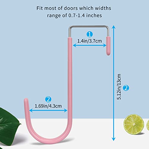 FYY Over The Door Hooks, 4 Pack Door Hangers Hooks with Rubber Prevent Scratches Heavy Duty Organizer Hooks for Living Room, Bathroom, Bedroom Hanging Clothes, Towels, Hats, Coats, Bags Pink - color: A Pink, size: Short, style: 4 Pack