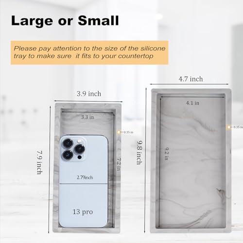 Bathroom Trays for Counter, Slicone Vanity Trays for Bathroom, Rectangle Sponge Holder for Kitchen Sink - Marble Grey - color: Marble Gray, size: 9.8" x 4.7"