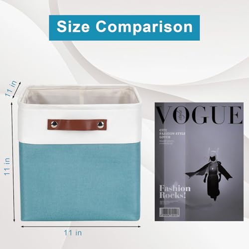 Bagnizer Collapsible Fabric Storage Cubes 11x11 Cube Storage Bins, 4 Pack Closet Baskets Box with Handles for Organizing, Shelf, Toys, Clothes, Home, Office, Nursery (Teal&White) - color: Teal / Off-White, size: Cube - 11"x11"x11"