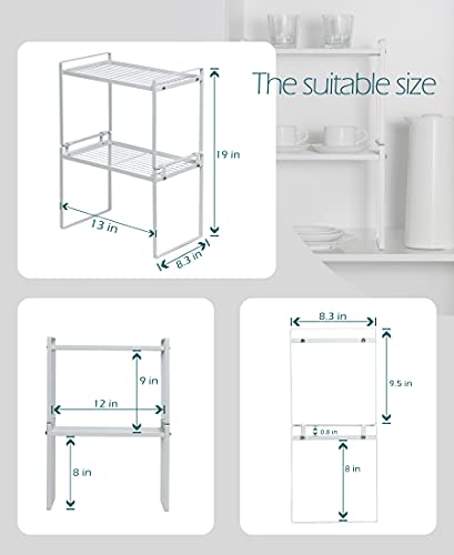 Shantton 2pk Kitchen Cabinet Shelf Counter Organizer Rack Pantry Storage Bathroom Bedroom Office Table Desk Space Saving Steel Frame Stackable Rust Resistant Non Slip White-Tall- L13in W8.3in H9.5in - color: White, size: L13" W8.3" H9.5"