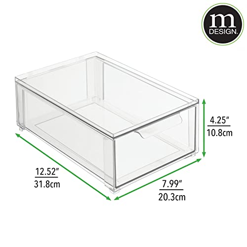 mDesign Plastic Stackable Closet Storage Organizer Bin Containers with Front Pull Drawer for Cabinet, Desk, Shelf, Cupboard, or Dresser Organization - Lumiere Collection - Set of 3 - Clear - size: Mixed Sizes (Pack of 3)