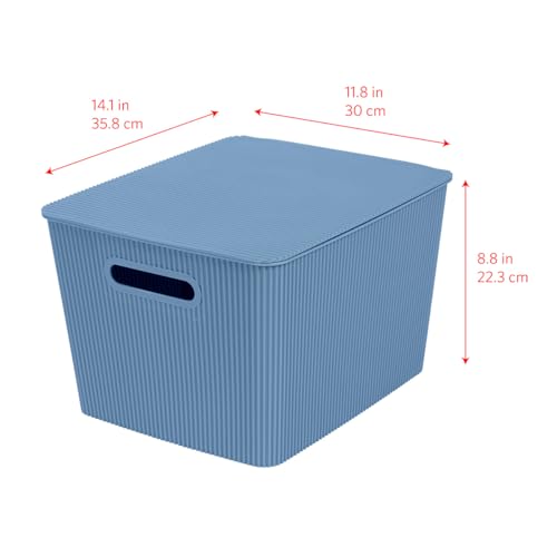 Glad Storage Baskets with Lids - Set of 4 Stackable Plastic Boxes with Handles - Decorative Shelf Organizer Bins for Bathroom and Closet, Blue, 4.7 Gallon - color: Blue, size: 4.7 Gallon