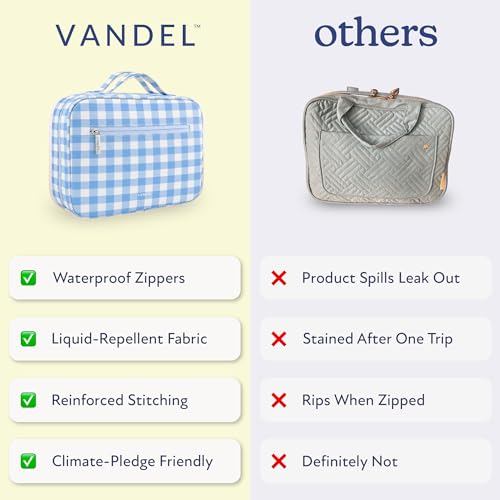 VANDEL Waterproof Hanging Toiletry Bag [TSA-Approved] Hanging Makeup Organizer Bag, Cosmetic Travel Bags for Women, Makeup Case Toiletries Organizer Hygiene Bathroom Shower Caddy - Blue Gingham - color: Blue Gingham