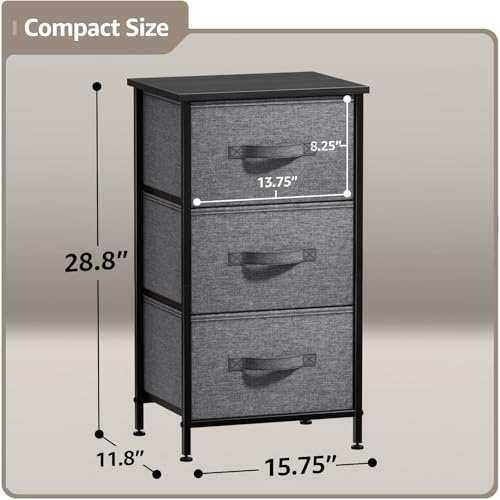 Sorbus Nightstand with 3 Drawers - Bedside Furniture & Night Stand End Table Dresser with Steel Frame, Wood Top, Easy Pull Fabric Bins for Home, Bedroom Accessories, Office & Dorm - color: Black, style: 3 Drawer