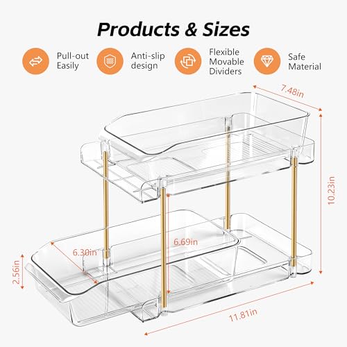 LAREKUN4pack 2-Tier Organizer & Storage Unit Stackable Bathroom Cabinet Organizer Pull-Out Kitchen Pantry Organizer & Storage System Suitable for Countertops, Pantries, Kitchens, Bathrooms - style: 4pack