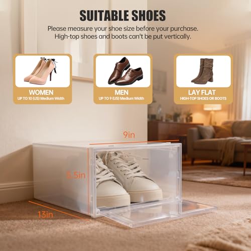 20-Pack Stackable Clear Shoe Storage Boxes, Foldable Shoe Organizer with Flip Doors & Heart Handles, Space-Saving Shoe Box Storage for Closet, Easy Access, Fits Up to US Size 10/9