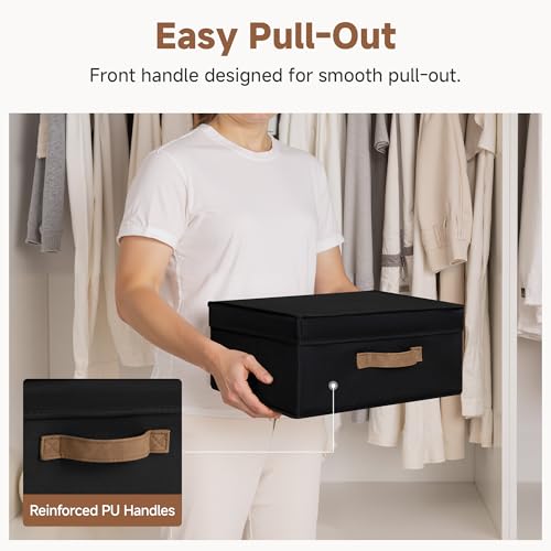 StorageWorks Fabric Storage Bins with Lid, Decorative Storage Boxes for Shelves, Stackable Closet Organizer and Storage Basket with Handle, Black, 2-Pack - color: Black, size: 15"L x 11¼"W x 6¼"H