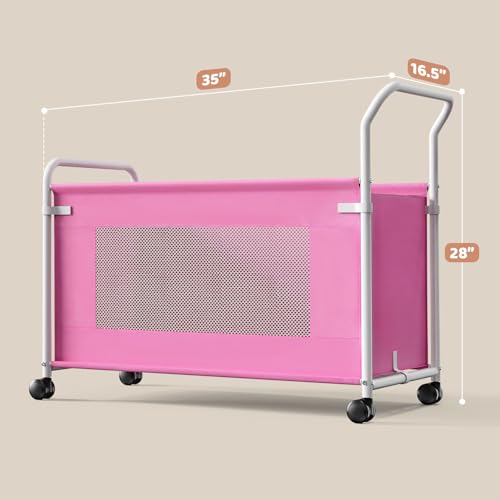 KEEGH Extra Large Toy Box for Kids with 360° Rotating Wheels, Heavy Duty Toy Chest for Boys and Girls, Toy Storage Organizer for Kids, Toy Bins for Living Room, Nursery, Bedroom (Pink) - color: Pink