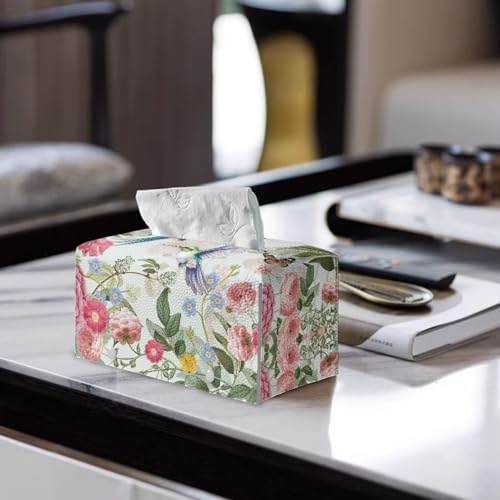 Wildflower Rectangle Tissue Box Cover Modern PU Leather Rectangular Tissue Box Tissue Box Holder Waterproof Tissue Cover Decorative Tissue Box Organizer for Bathroom - color: Wildflower
