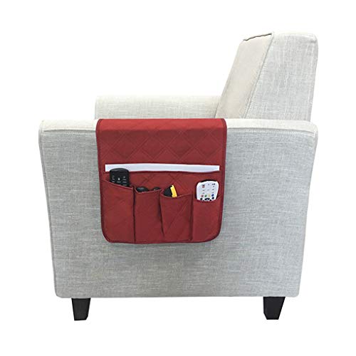Couch Sofa Armrest Organiser Arm Chair Caddy Bedside Storage Pocket with 6 Pockets TV Remote Holder Bed Storage Pocket Bag for Cellphone Tablet Notepad Book Magazines DVD Glasses - color: #D Red (Polyester)