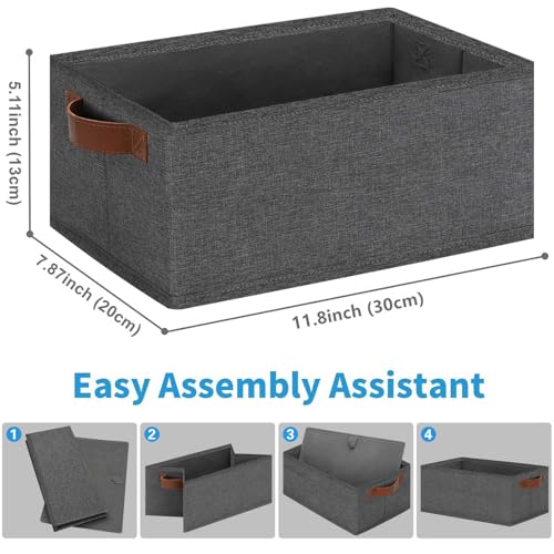 GhvyenntteS Small Fabric Storage Bins 6 Pack, 11.8" x 7.87" x 5.11" Storage Basket with Leather Handles, Closet Storage Bins for Shelves, Storage Baskets for Shelves, DVD Storage (Grey) - color: Gray, size: Small-11.8"x 7.87"x 5.11"-6pcs