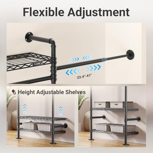 Timate S3X Expandable Wall Mounted Closet System, Heavy Duty Clothes Rack with 6 Adjustable Metal Shelves & 4 Hanger Rods, Closet Organizers and Storage Fits Spaces 5'11"- 8'10", Black - color: Black, size: S3X