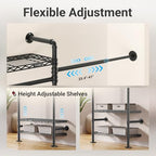 Timate S3X PLUS Closet System, Expandable Wall Mounted Closet with 6 Adjustable Shelves & 4 Expandable Hanger Rods, Industrial Pipe Clothing Rack for Hanging Clothes, Fits Spaces 6'11"- 9'10", Black - color: Black, size: S3X PLUS