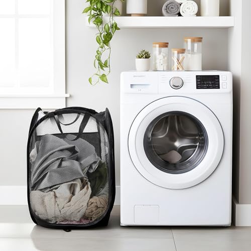 9Pcs Mesh Hamper Pop up Hampers for Laundry Foldable Laundry Basket with Sturdy Handles (Black/White/Blue) Dirty Clothes Baskets for Bedroom College Dorm Travel Storage - color: Black-9PCS