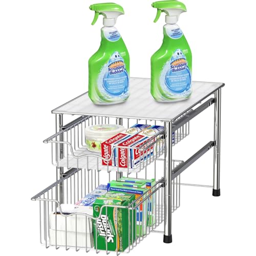 Simple Houseware Stackable 2 Tier Sliding Basket Organizer Drawer, Chrome - color: Chrome, size: 2-tier