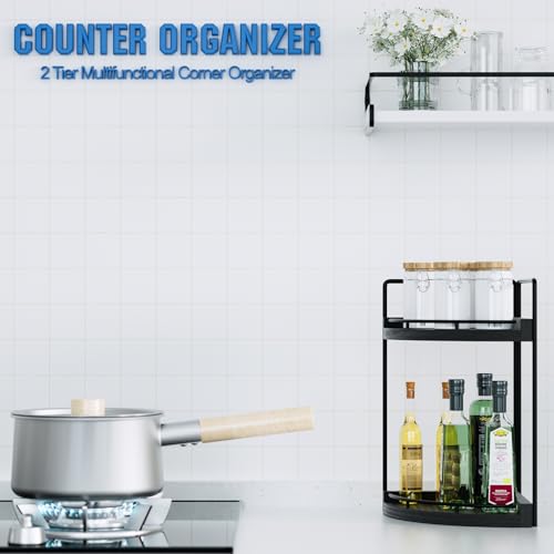 Corner Bathroom Counter Organizer, 2 Tier Wood Vanity Storage, Waterproof Skincare Shelf for Kitchen & Toiletries Decor, Dresser (Black-2 Tier) - color: Black-2 Tier