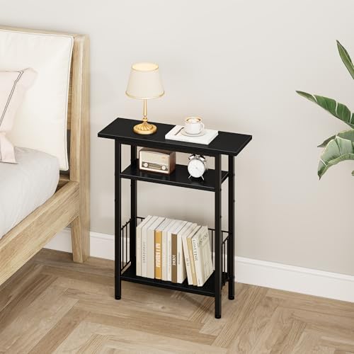 Vagusicc Narrow Side Table, 3-Tier Skinny End Table for Couch, Small side Tables for Small Spaces, Bed Side Table with Storage, 25.2" Tall Slim Nightstand Bedside table for Living Room, Bedroom, Black - color: Black, style: Ordinary
