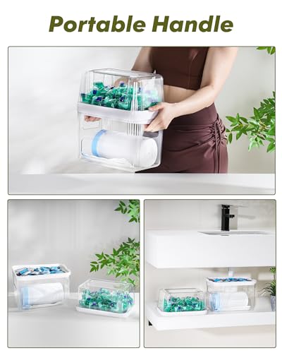 iCASA Trash Bag Dispenser Dishwasher Pod Organizer, 3 in 1 Grocery Garbage Bags Holder Storage Box Clear Laundry Room Pods Dishwasher Tab Cleaner Tablets Container Pantry Kitchen Under Sink Organizers - size: 3in1-Dispenser