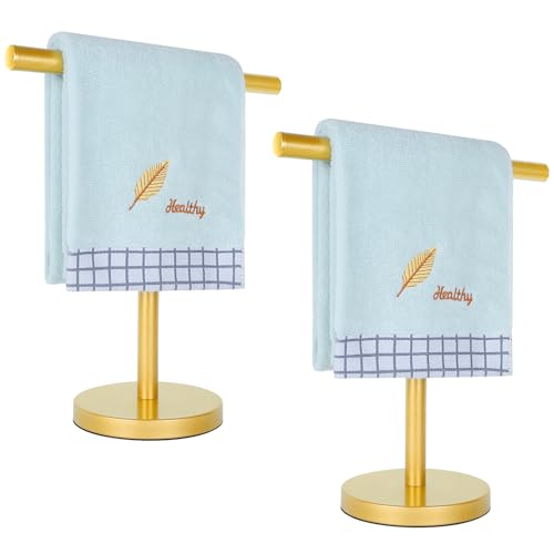 T-Shape Bath Hand Towel Holder Stand, Stainless Steel Free Standing Hand Towel Rack, for Bathroom Kitchen & Countertop, Golden, 2 Pack - color: Golden-2 Pack