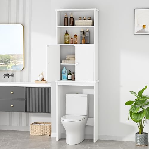 Walsunny Over The Toilet Storage Cabinet, Bathroom Organizer with Open Shelves and Double Doors, Space Saving Toilet Storage, White - color: White, style: 2 Open Shelves