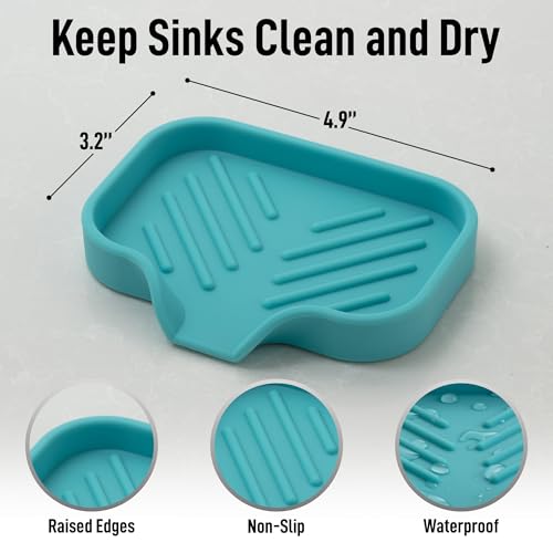 Zulay Kitchen Small Silicone Sponge Holder (4.9x3.3”) – Space-Saving Sink Organizer Tray for Sponge, Soap, Brush & More – Compact Non-Slip Dish for Kitchen & Bathroom (Aqua Sky) - color: Aqua Sky, size: Small (4.9x3.3)