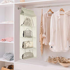 Closet Handbag Purse Holder, Space Saving Hanging Handbag Tote Bag Storage Organizer Holder with 4 Large Heavy-Duty Mesh Shelves for Wardrobe Closet(Beige) - color: Beige