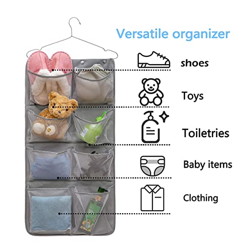 Dual Sided Hanging Closet Organizer Durable Socks Stocking Clothes Bra Accessories Storage Bag With 16 Large Pockets (Nylon Mesh Pockets)